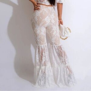 Blithe LA White Lace Bell Boho Festival Pants in Size Small